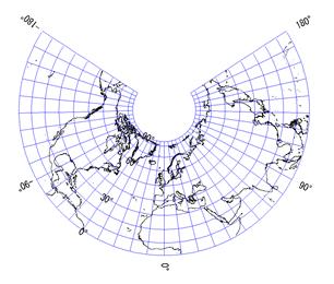 アルベルス正積円錐図法(北半球)