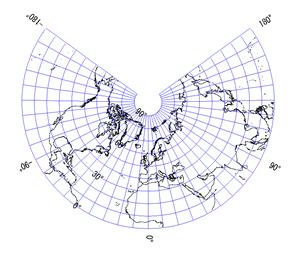 正距円錐図法(北半球)