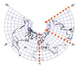 アルベルス正積円錐図法(北半球)